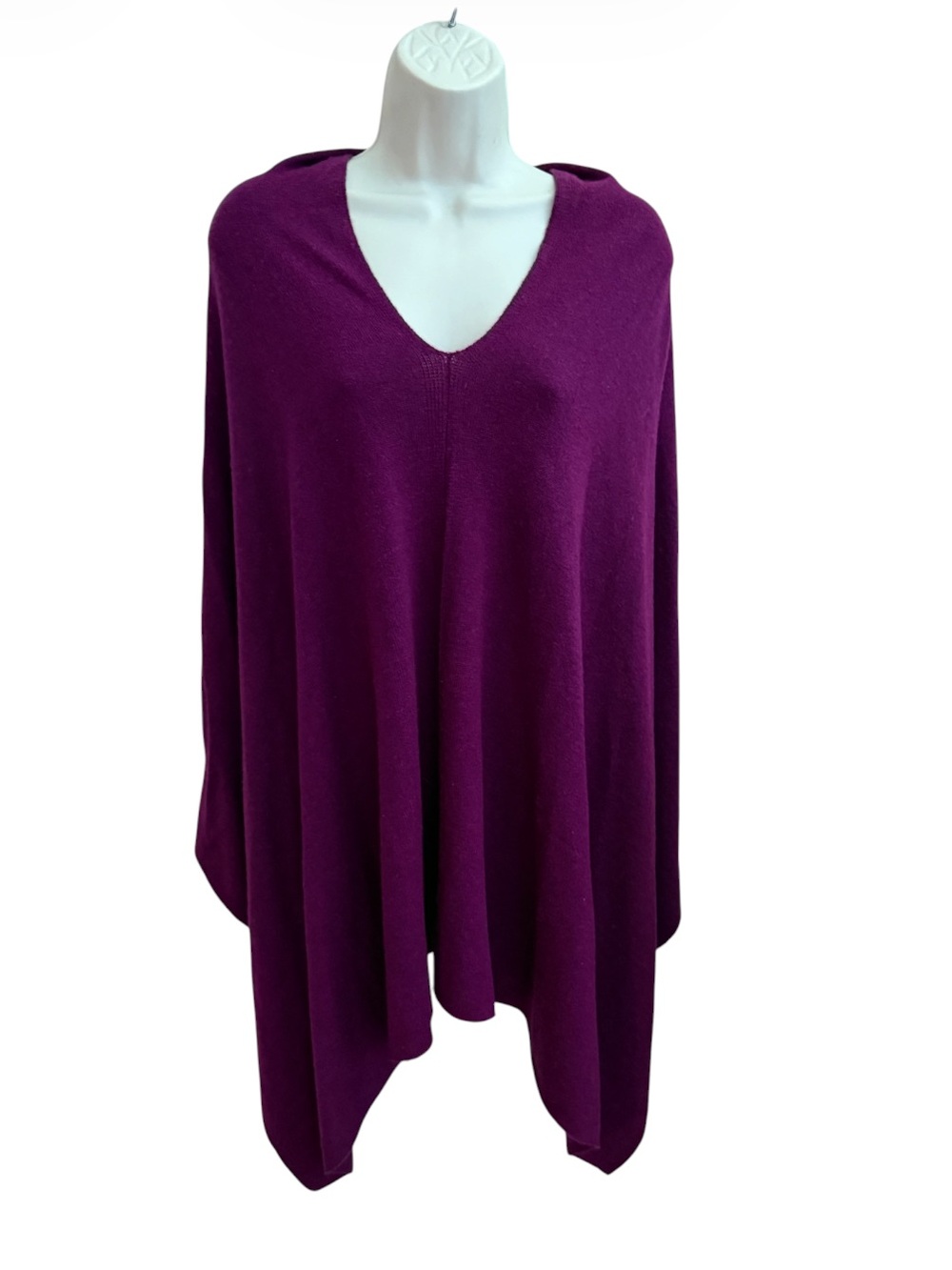 Handmade Nepal Cashmere V-Neck Poncho Sweater Shawl Wrap Purple One Size